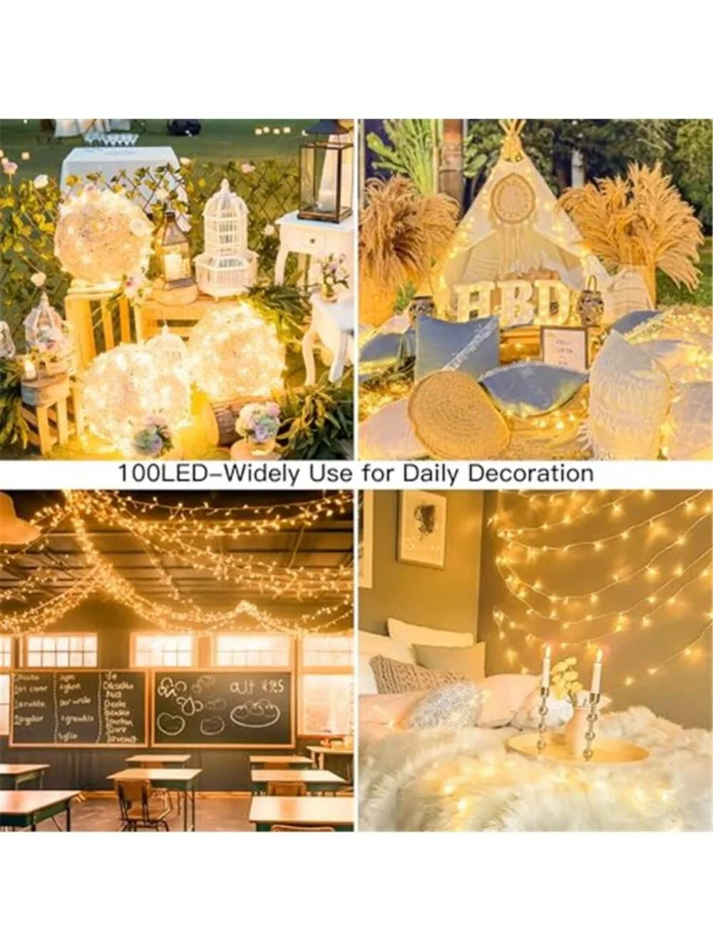 Warm White String Lights 100 LED 33ft Waterproof Indoor Outdoor Christmas